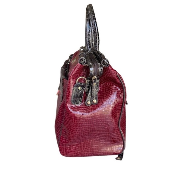 Samantha Brown Croc-Embossed Dowel Carry On Travel Bag Weekender Tote Wine/Brown - Picture 4 of 8